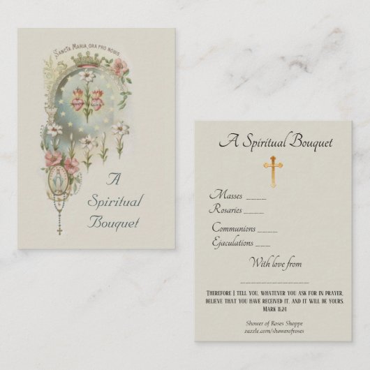 Virgin Mary Spirituele Bouquet Prayer Heilige Kaar Visitekaartje (Voorkant / Achterkant)