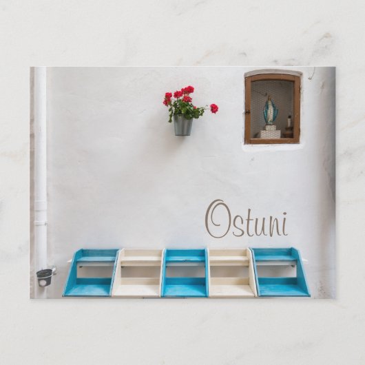 Virgin Mary street altar in Ostuni text briefkaart (Voorkant)