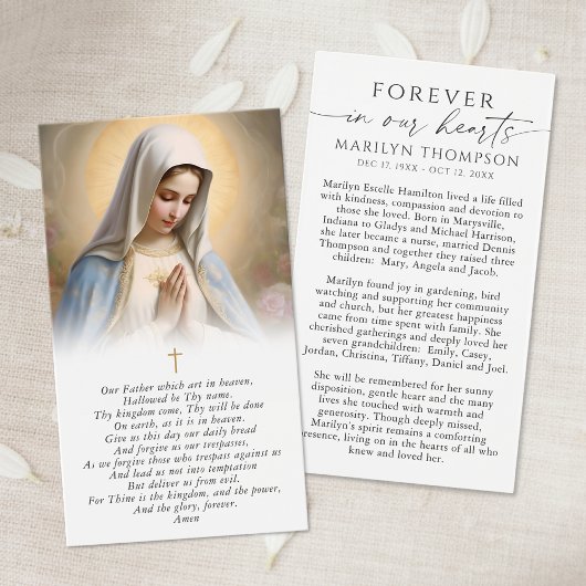 Virgin Mary The Lord's Prayer Funeral Prayer Card Visitekaartje