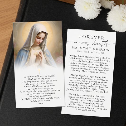Virgin Mary The Lord's Prayer Funeral Prayer Card Visitekaartje