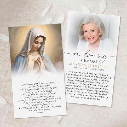 Virgin Mary The Lord's Prayer Sympathy Card Visitekaartje