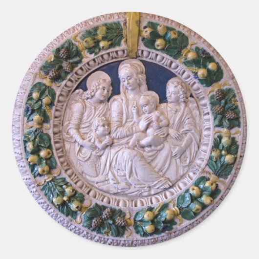 VIRGIN MET CHILD, ANGELS Floral kerstkroon Ronde Sticker (Voorkant)