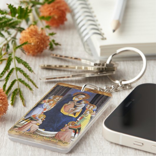 VIRGIN MET KIND, ANGELS EN ZINS, blauw zwart Sleutelhanger (Voorkant Rechts)