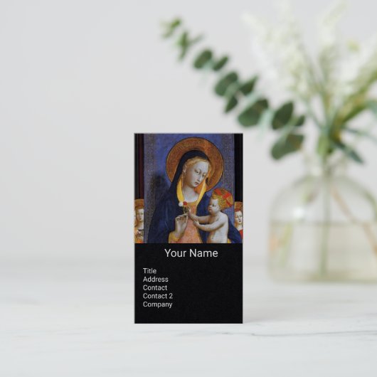 VIRGIN MET KIND, ANGELS EN ZINS Zwart papier Visitekaartje (Staand voorkant)