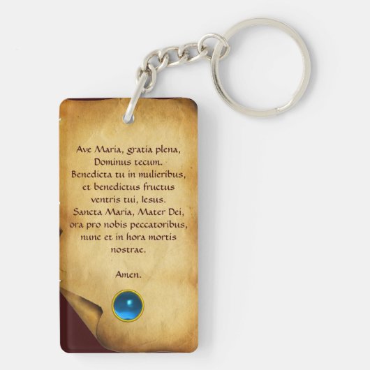 VIRGIN MET KIND, Ave Maria Prayer Parchment Sleutelhanger (achterkant)