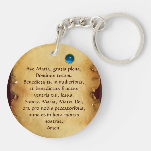 VIRGIN MET KIND Ave Maria Prayer Parchment Sleutelhanger (Achterkant)