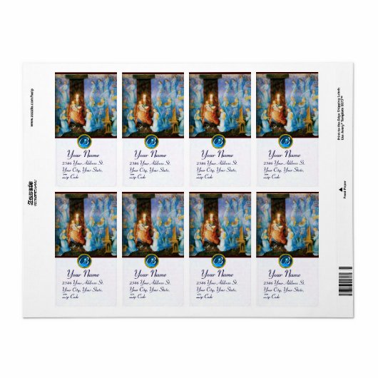 VIRGIN MET KIND - BEZORGDHEID VAN ANGELMONOGRAM ETIKET (Full Sheet)