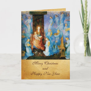 VIRGIN MET KIND - BEZORGDHEID VAN ANGELS,Blauwe sa Feestdagen Kaart