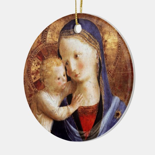 VIRGIN MET KIND, blauw kerstfeest Keramisch Ornament (Links)