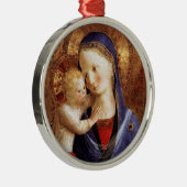 VIRGIN MET KIND, blauw kerstfeest Metalen Ornament (Rechts)