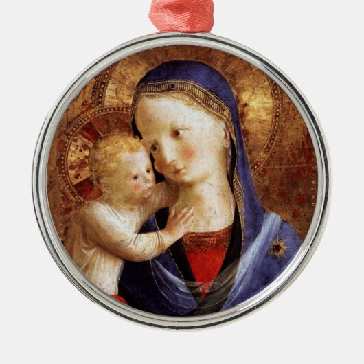 VIRGIN MET KIND, blauw kerstfeest Metalen Ornament (Voorkant)