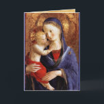 VIRGIN MET KIND, Blauwe Sapphire Feestdagen Kaart<br><div class="desc">Italiaans laatmeesterwerk uit Fra Beato Angelico,  Florence - Italië. Uitgebreid met parchments een heldere 3D-steen.</div>