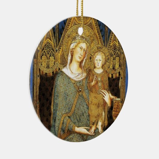 VIRGIN MET KIND, Blauwe Sapphire Keramisch Ornament (Rechts)