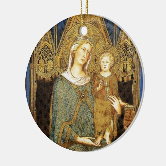 VIRGIN MET KIND, Blauwe Sapphire Keramisch Ornament (Links)