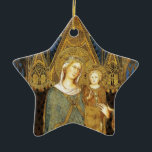 VIRGIN MET KIND, Blauwe Sapphire Keramisch Ornament<br><div class="desc">Maestà is een klassiek meesterwerk van het Italiaanse late middeleeuwse schilderij .Simone Martini was een belangrijke figuur In de ontwikkeling van het vroege Italiaanse schilderij en beïnvloedde in hoge mate de ontwikkeling van de internationale gotische stijl.Fotografie en digitale behandeling voor beter afdrukken door Bulgan Lumini .Madonna met een kind in...</div>