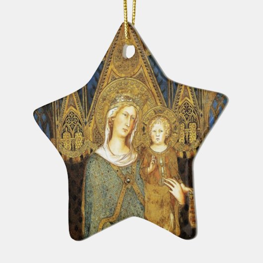 VIRGIN MET KIND, Blauwe Sapphire Keramisch Ornament (Links)