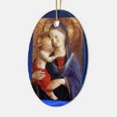 VIRGIN MET KIND, Blauwe Sapphire Keramisch Ornament (Links)
