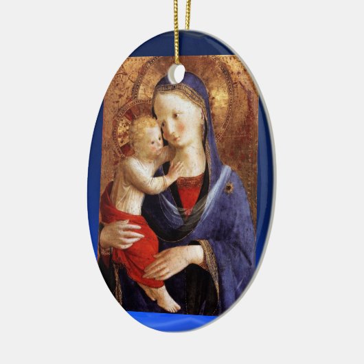 VIRGIN MET KIND, Blauwe Sapphire Keramisch Ornament (Links)