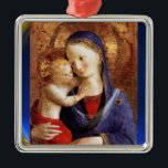 VIRGIN MET KIND, Blauwe Sapphire Metalen Ornament<br><div class="desc">Italiaanse late middeleeuwse meesterwerk van Fra Beato Angelico Rilaboration met een heldere 3d gemstone.</div>