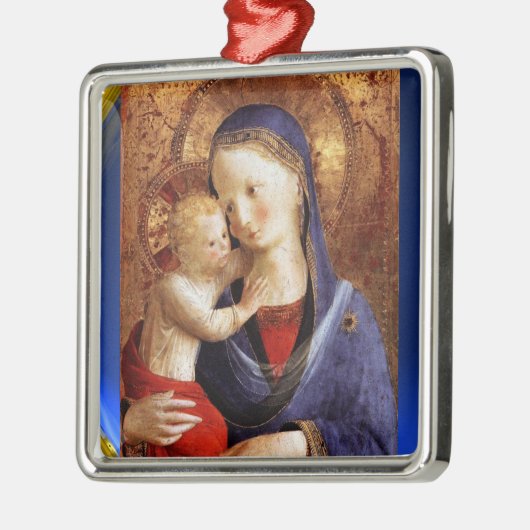 VIRGIN MET KIND, Blauwe Sapphire Metalen Ornament (Links)