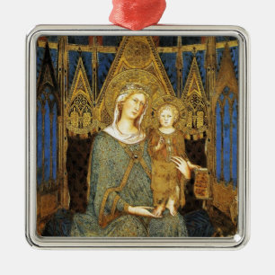 VIRGIN MET KIND, Blauwe Sapphire Metalen Ornament