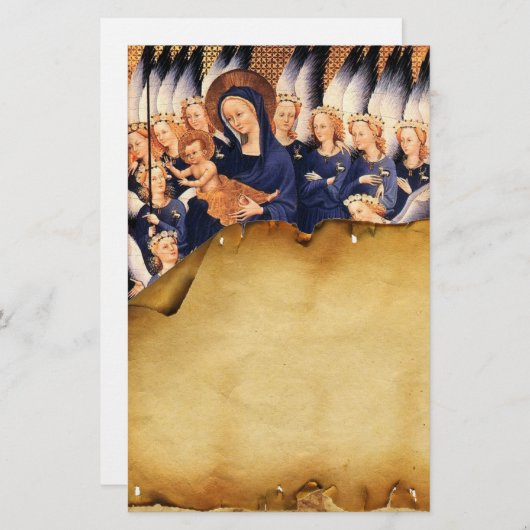 VIRGIN MET KIND EN ANGELS ANTIEK PARCHCHMENT BRIEFPAPIER (Voorkant / Achterkant)