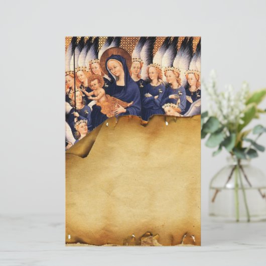 VIRGIN MET KIND EN ANGELS ANTIEK PARCHCHMENT BRIEFPAPIER (Staand voorkant)