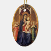 VIRGIN MET KIND EN ANGELS, blauw saffier Keramisch Ornament (Links)