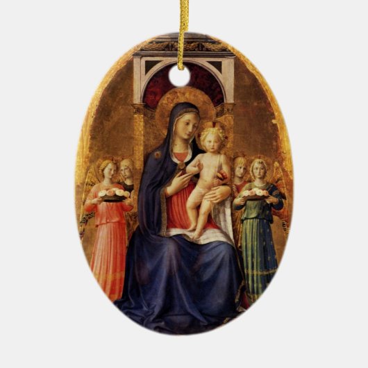 VIRGIN MET KIND EN ANGELS, blauw saffier Keramisch Ornament (Voorkant)