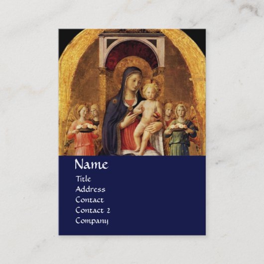 VIRGIN MET KIND EN ANGELS, blauw Visitekaartje (Voorkant)