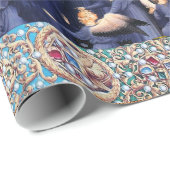 VIRGIN MET KIND EN ANGELS, RODE BLAUWE GEMSTONEN CADEAUPAPIER (Rol Hoek)