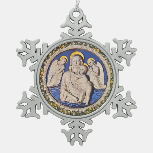 VIRGIN MET KIND EN ANGELS Rond Tin Sneeuwvlok Ornament (Voorkant)