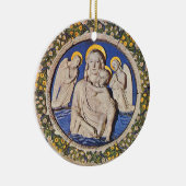 VIRGIN MET KIND EN ANGELS Rondblauw saffier Keramisch Ornament (Rechts)