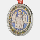 VIRGIN MET KIND EN ANGELS Rondblauw saffier Metalen Ornament (Links)