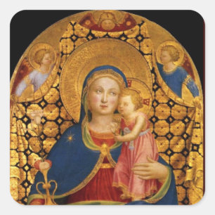 VIRGIN MET KIND EN ANGELS VIERKANTE STICKER