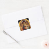 VIRGIN MET KIND EN ANGELS VIERKANTE STICKER (Envelop)
