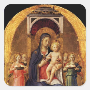 VIRGIN MET KIND EN ANGELS VIERKANTE STICKER