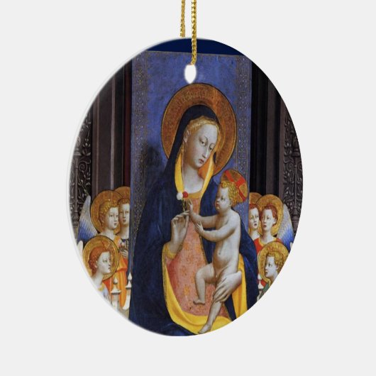 VIRGIN MET KIND EN ZINTEN, Blauw saffier Keramisch Ornament (Rechts)