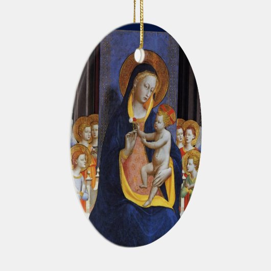 VIRGIN MET KIND EN ZINTEN, Blauw saffier Keramisch Ornament (Rechts)