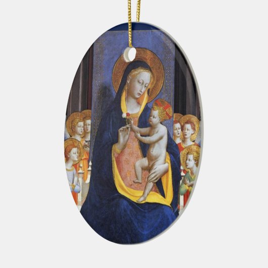 VIRGIN MET KIND EN ZINTEN, Blauw saffier Keramisch Ornament (Links)