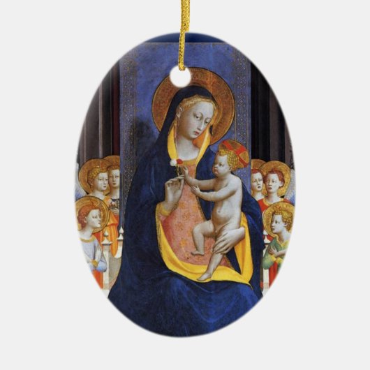 VIRGIN MET KIND EN ZINTEN, Blauw saffier Keramisch Ornament (Voorkant)