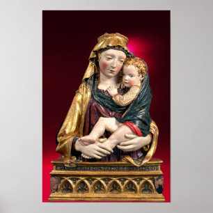 VIRGIN MET KIND, Rode Kerstmis Poster