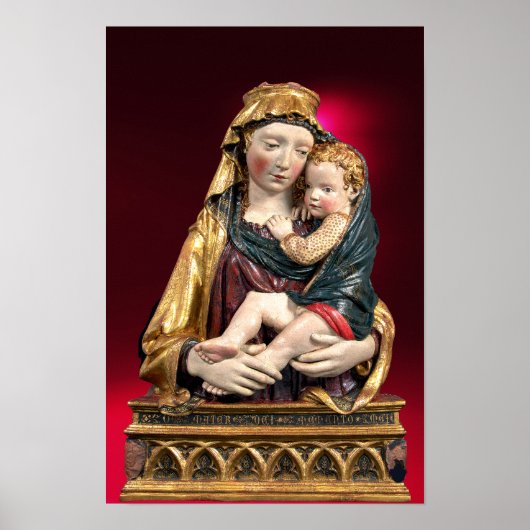 VIRGIN MET KIND, Rode Kerstmis Poster (Voorkant)