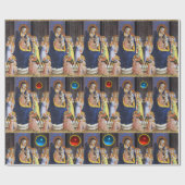 VIRGIN MET KIND, ZINTEN, ANGELS, RODE BLAUWE PAREL CADEAUPAPIER (Vlak)