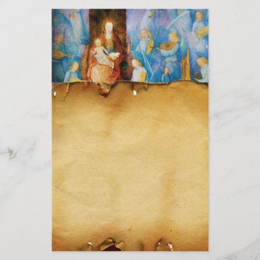 VIRGIN MET KIND - ZORG VOOR ANGELS , perkament Briefpapier (Voorkant)