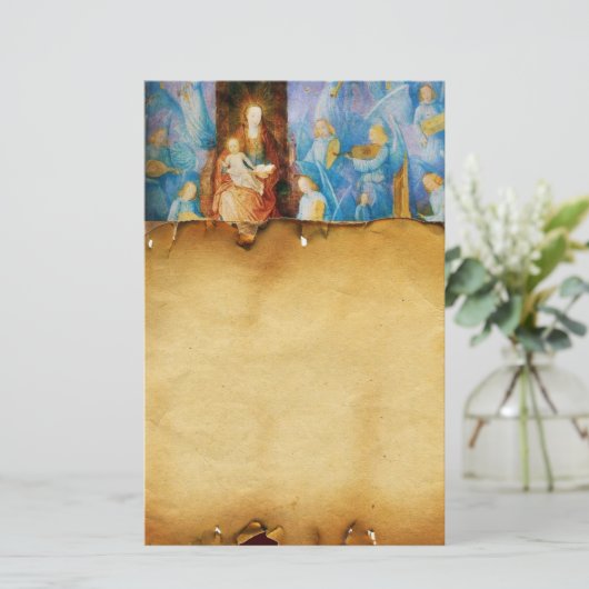VIRGIN MET KIND - ZORG VOOR ANGELS , perkament Briefpapier (Staand voorkant)
