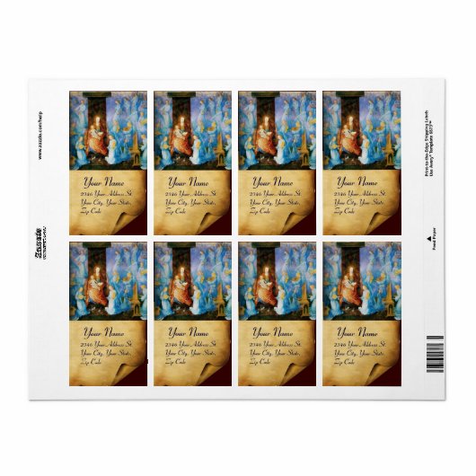 VIRGIN MET KIND - ZORG VOOR ANGELS , perkament Etiket (Full Sheet)
