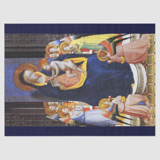 VIRGIN MET KINDERANGELS EN ZACHT Kerstmis Tissuepapier (Voorkant)