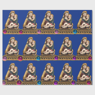 VIRGIN MET KINDERblauw kerstfeest Cadeaupapier