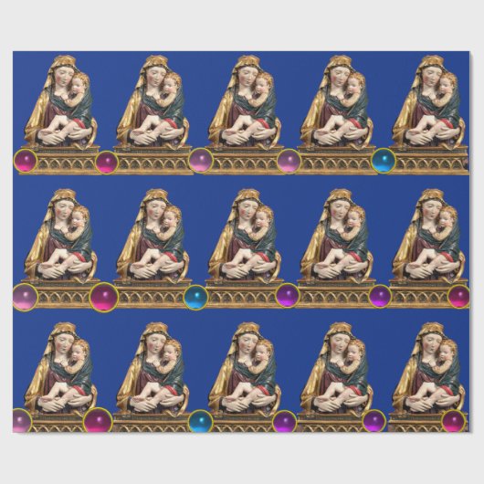 VIRGIN MET KINDERblauw kerstfeest Cadeaupapier (Vlak)